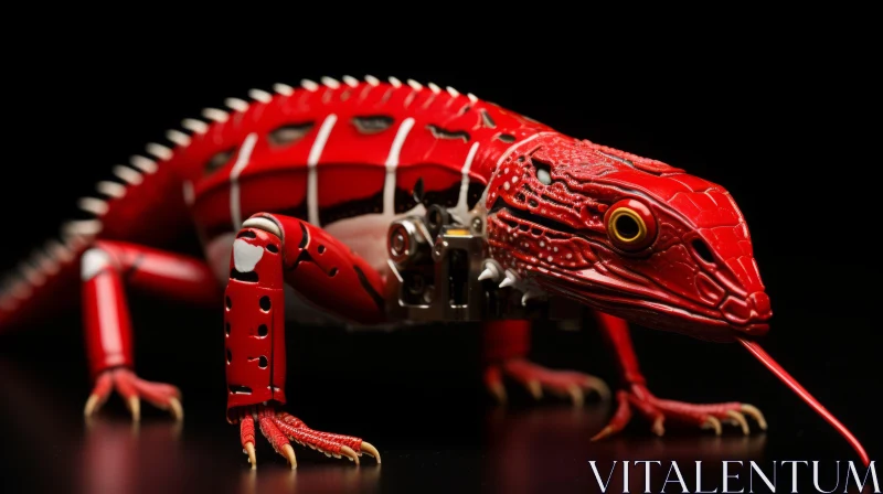 Mechanized Red Lizard: Fusion of Nature and Technology AI Image