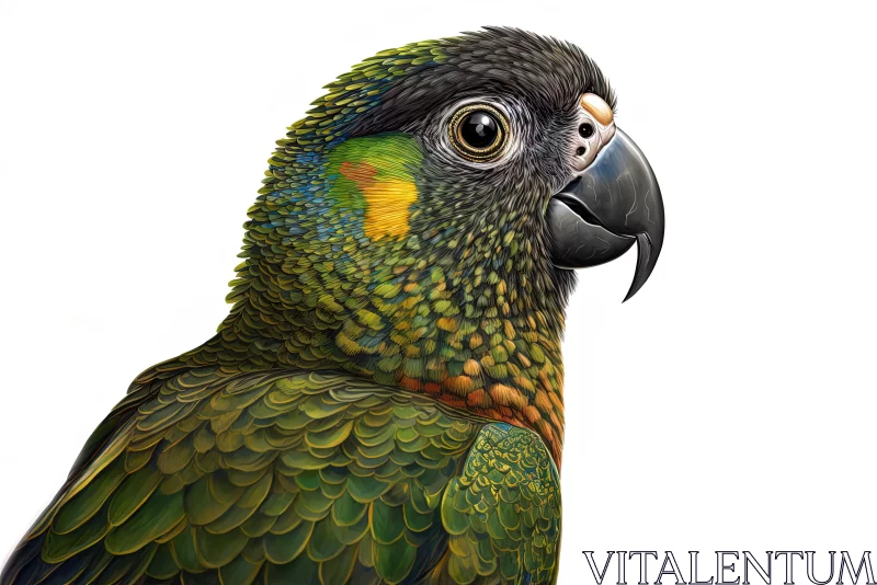 Realistic Parrot Illustration: Captivating Beauty in Dark Emerald and Amber AI Image