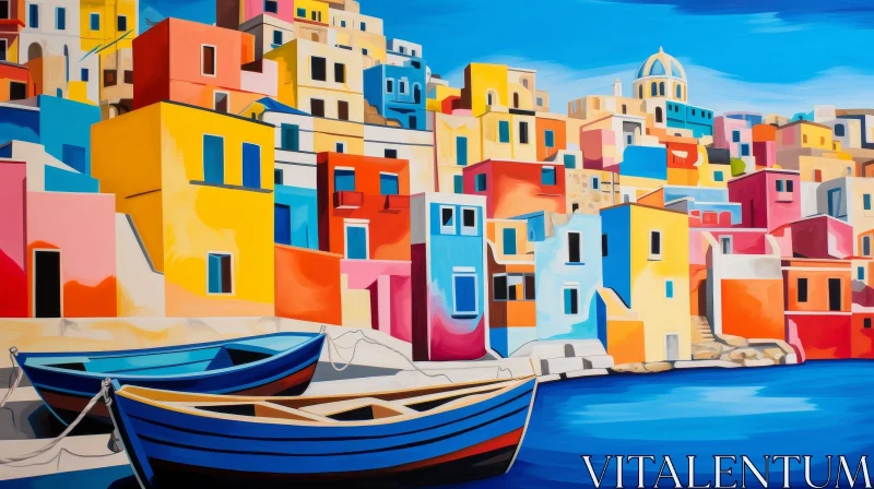 Serene Coastal Town Painting AI Image