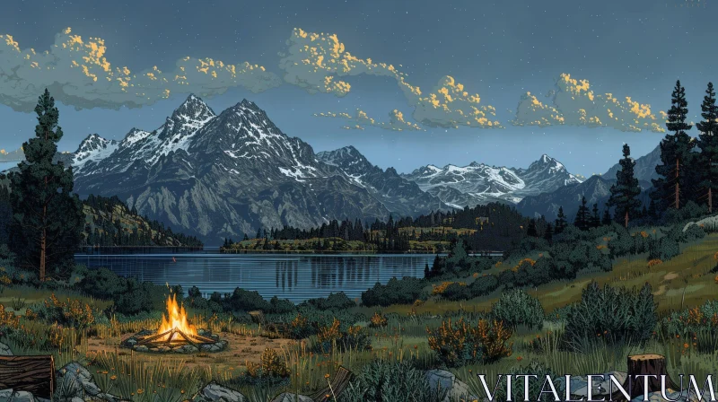 Serenity of Mountain Lake at Night AI Image