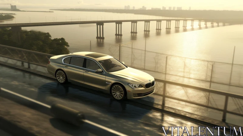 AI ART Silver BMW 7-Series Luxury Car on Bridge