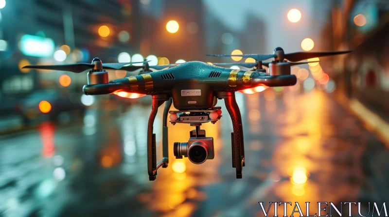 Stunning Drone Photography: Night Flight over Rainy City AI Image