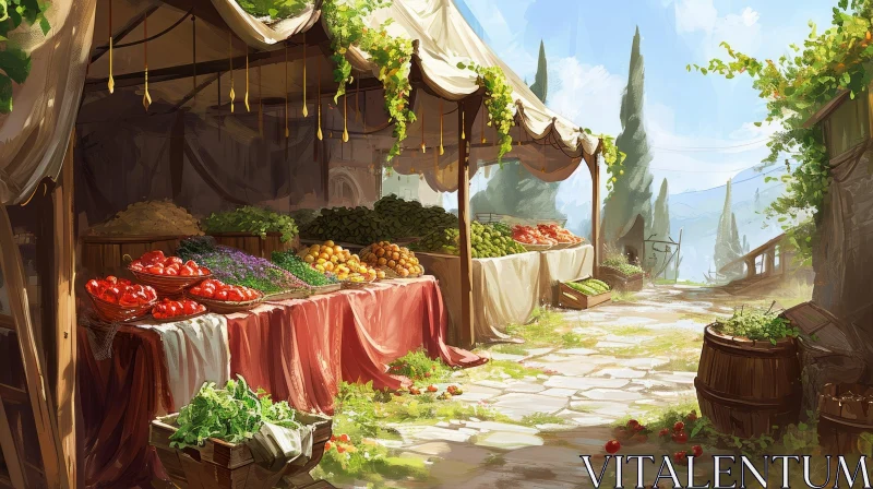 Vibrant Medieval Market Painting | Realistic Digital Art AI Image