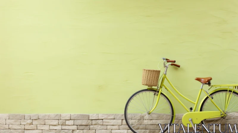 Vintage Green Bicycle Against Pale Green Wall AI Image