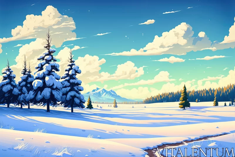 Winter Landscape Illustration - Abstract Pixel Art AI Image
