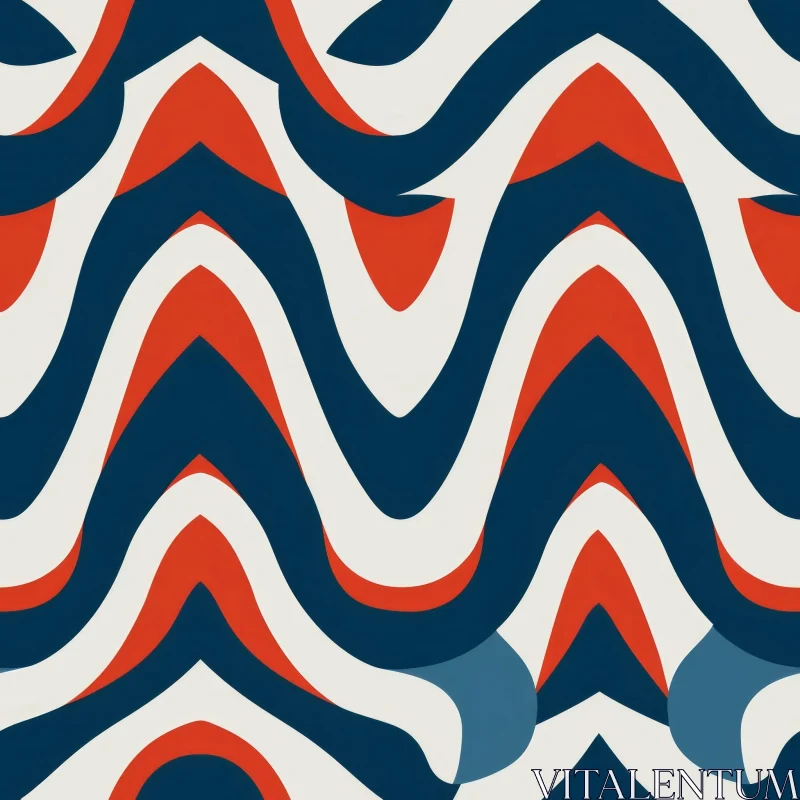 AI ART Blue Red White Waves Seamless Pattern