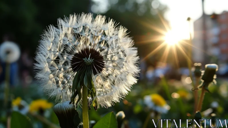Close-up of a Beautiful Dandelion Flower Surrounded by Sunlight AI Image