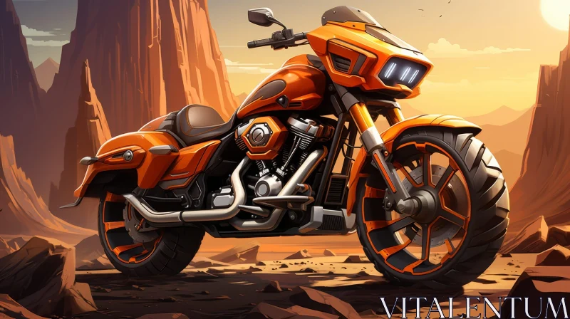 Custom Motorcycle Digital Painting in Orange Desert Landscape AI Image