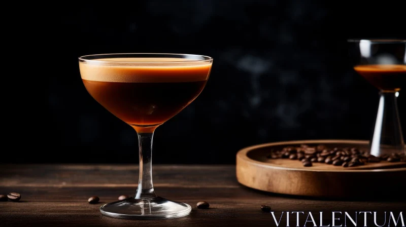 Dark Brown Espresso Martini on Wooden Table AI Image