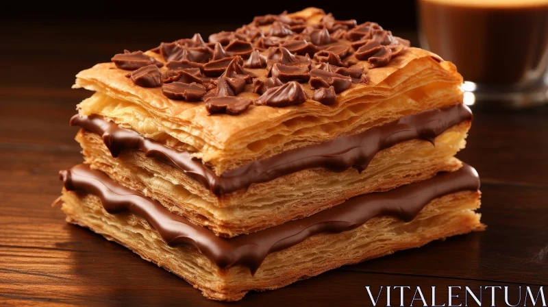 Decadent Chocolate Cream Pastry on Wooden Table AI Image