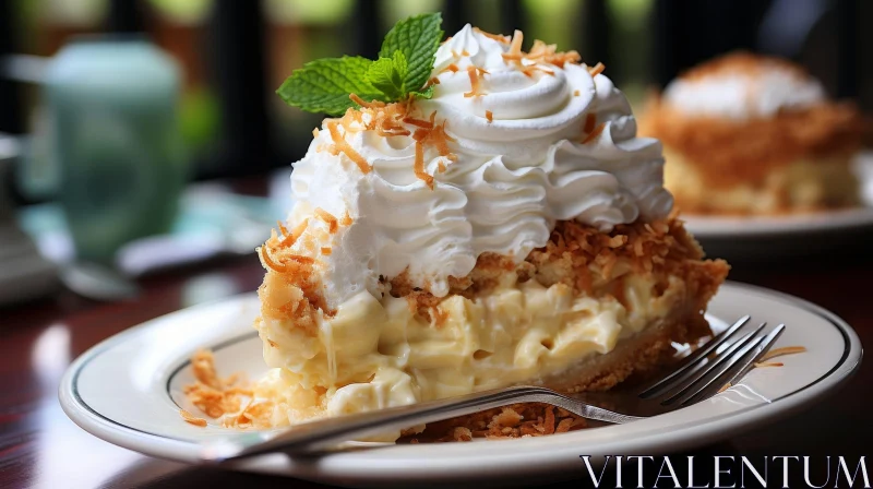 Delicious Coconut Cream Pie Slice on Plate AI Image