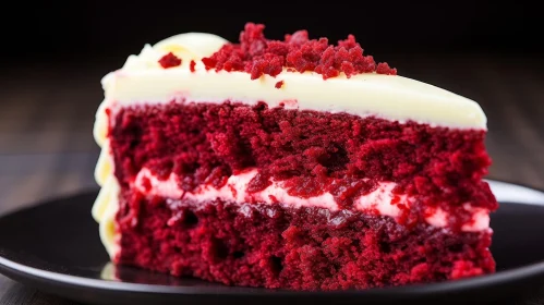 Delicious Red Velvet Cake with Cream Cheese Frosting on Black Plate
