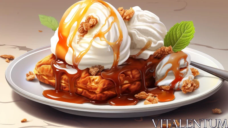 Delicious Waffle and Ice Cream Dessert Plate AI Image
