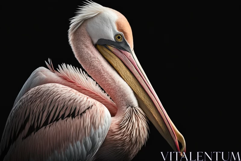 AI ART Elegant Pink Pelican Standing on Black Background