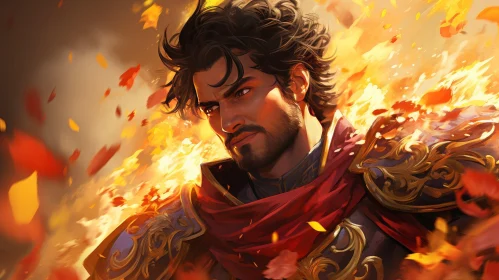 Epic Warrior Portrait in Fiery Background