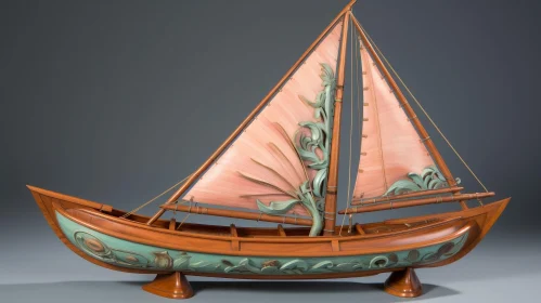 Exquisite Wooden Model Boat with Carvings