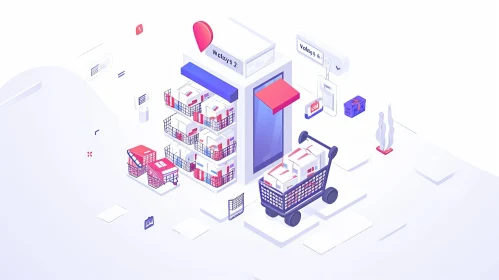 Isometric Illustration of Wally's Online Grocery Store