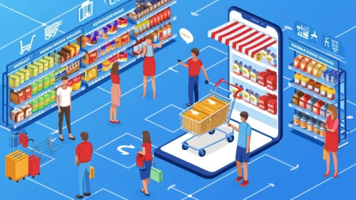 Isometric Online Grocery Shopping Concept | Vector Illustration