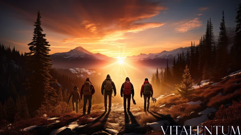 Snow-Covered Mountain Range Sunset Landscape AI Image