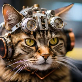 Steampunk-inspired Cat with Gear-shaped Helmet