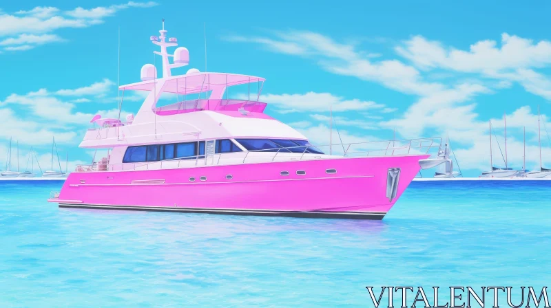 AI ART Tranquil Pink Yacht on Calm Blue Sea