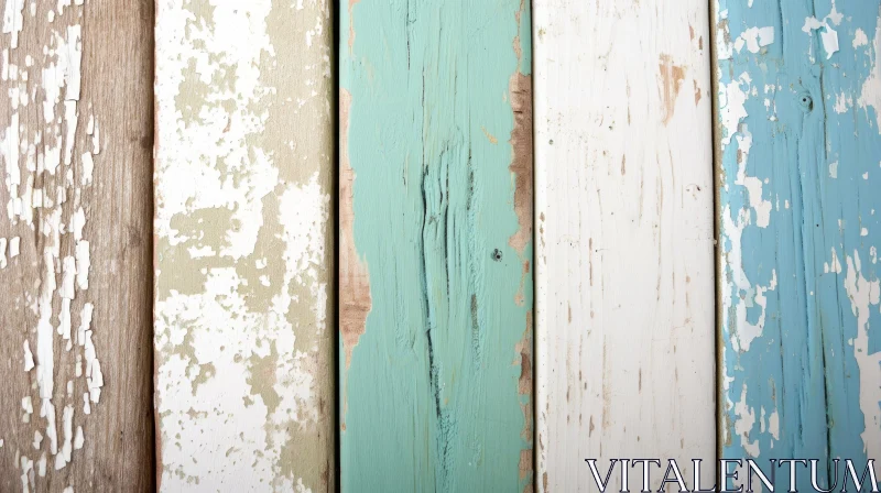 Weathered Wooden Fence: Rustic Painted Planks | Close-up Image AI Image