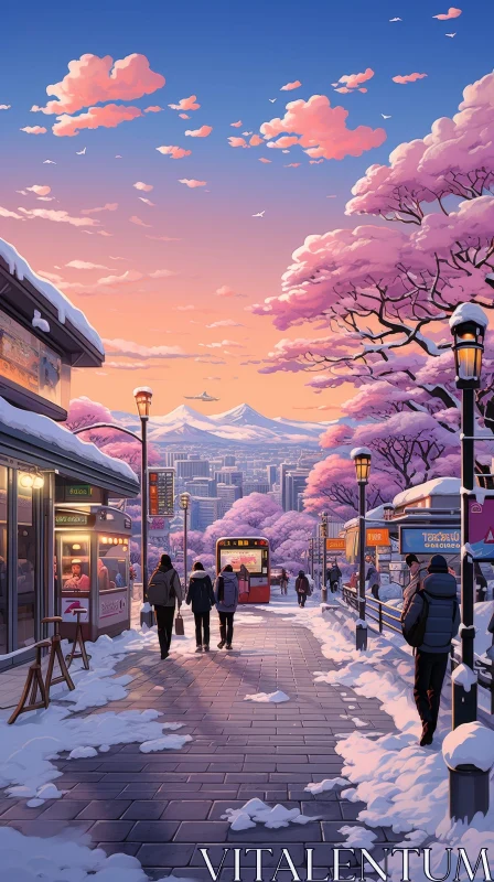 Winter Street Scene in Japan - Serene Snowy Landscape AI Image
