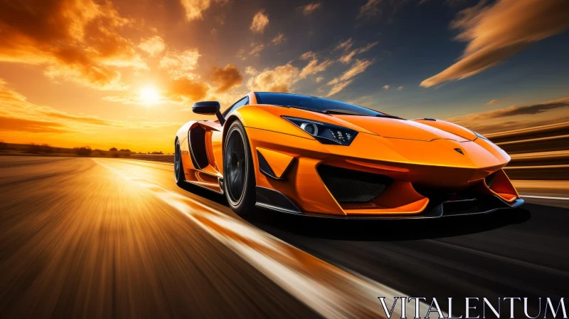 Yellow Lamborghini Aventador SVJ Roadster Speeding at Sunset AI Image