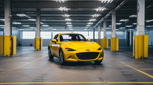 Yellow Mazda Miata RF in Empty Parking Garage