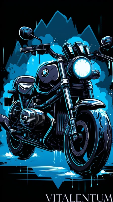 AI ART Black and Blue BMW R nineT Motorcycle Illustration