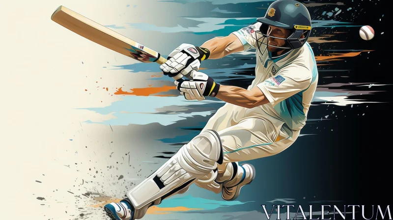 Dynamic Cricket Batsman Digital Painting AI Image