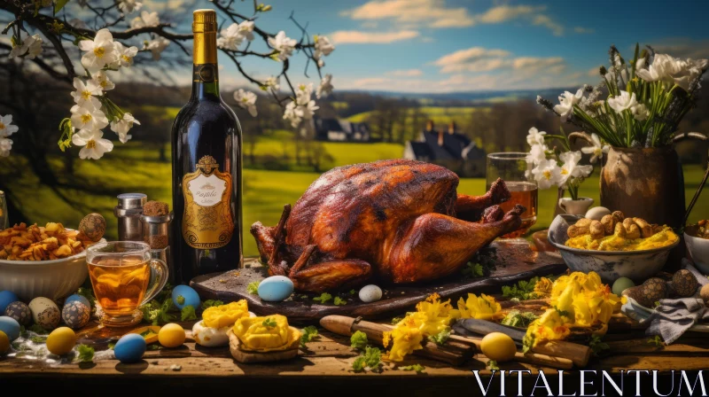 Easter Feast with Traditional British Landscape AI Image