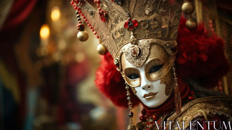 Elegant Woman Portrait with Venetian Mask AI Image