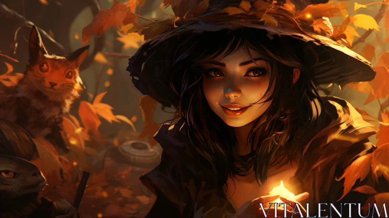 Enchanting Witch Painting in Forest AI Image