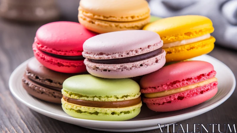 AI ART Exquisite Multicolored Macarons on Plate