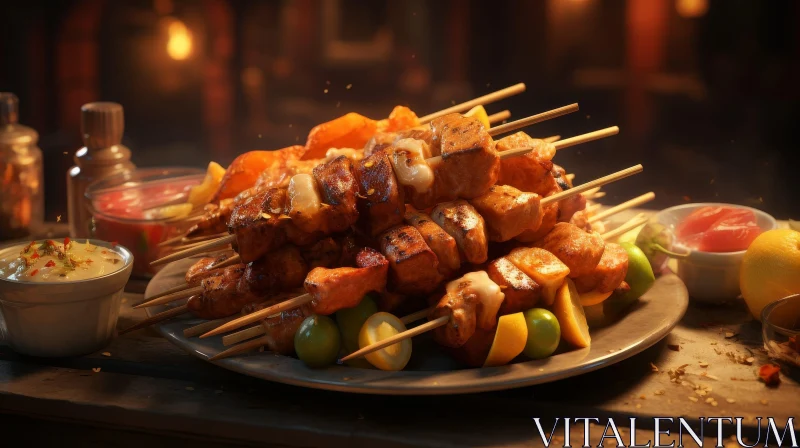Grilled Meat Skewers on Plate AI Image
