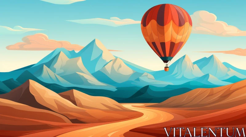 Hot Air Balloon Over Colorful Desert Canyon AI Image