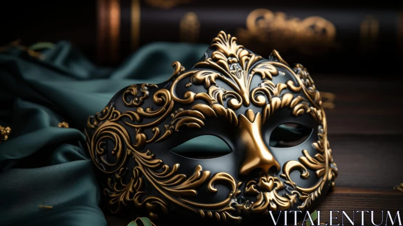 Intricately Carved Black and Gold Venetian Mask AI Image