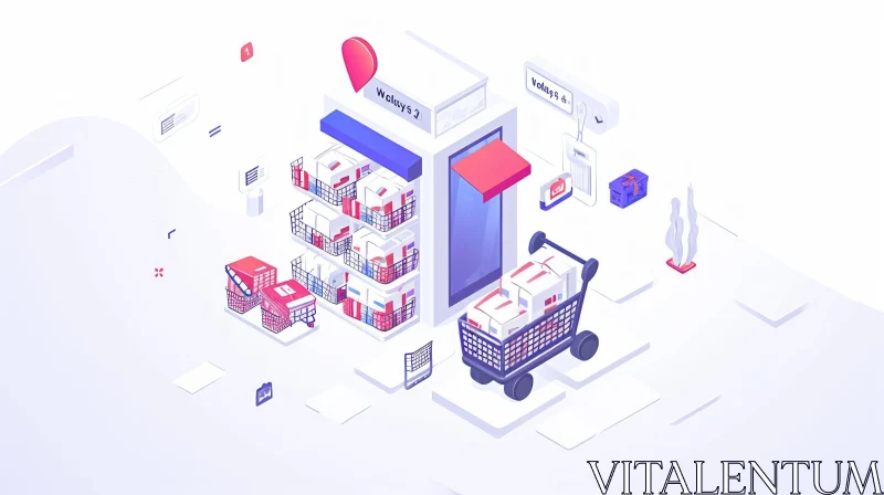 AI ART Isometric Illustration of Wally's Online Grocery Store