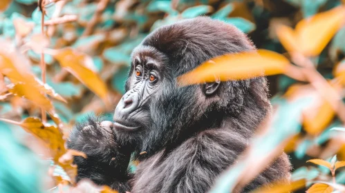 Majestic Mountain Gorilla Portrait in Jungle Habitat