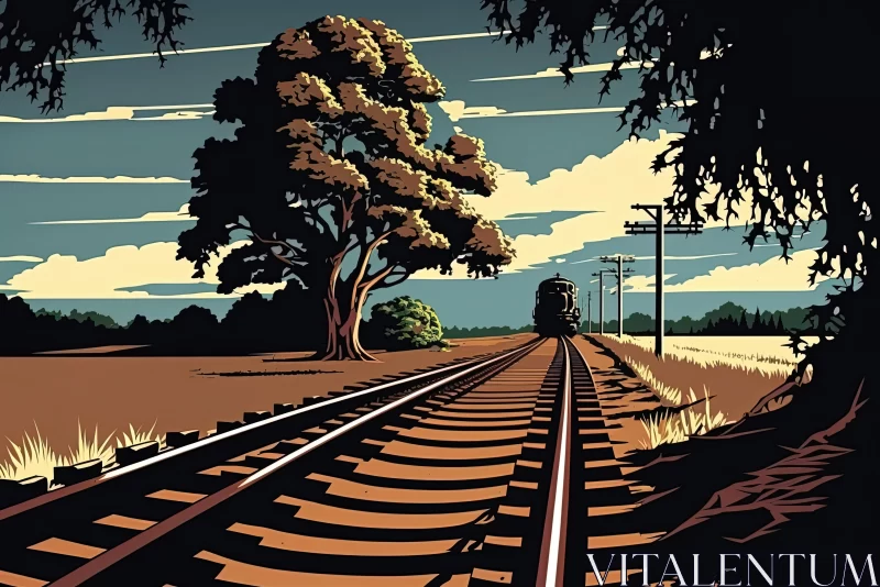 Old Train Track Crossing a Desert: Captivating Illustration AI Image