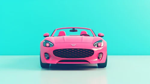 Pink Convertible Car 3D Rendering on Blue Background