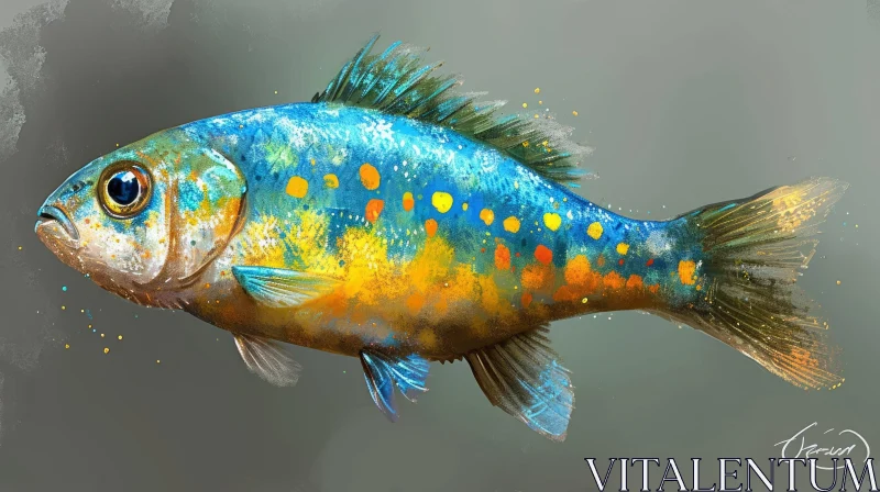 Realistic Digital Painting of a Blue and Yellow Fish AI Image
