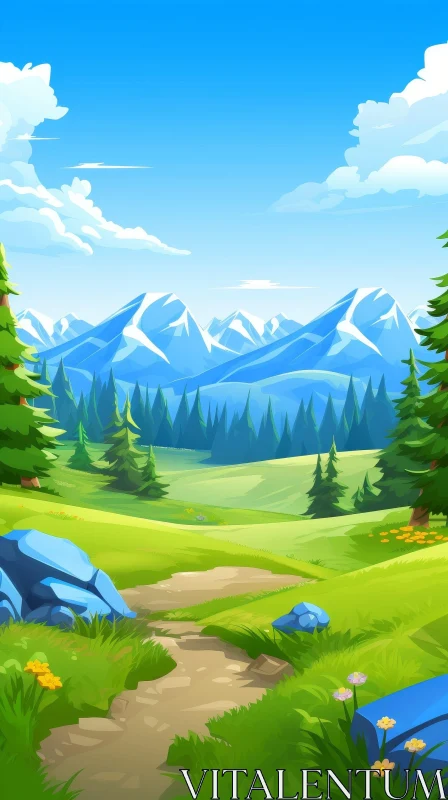 Serene Mountain Valley Landscape - Natural Beauty AI Image