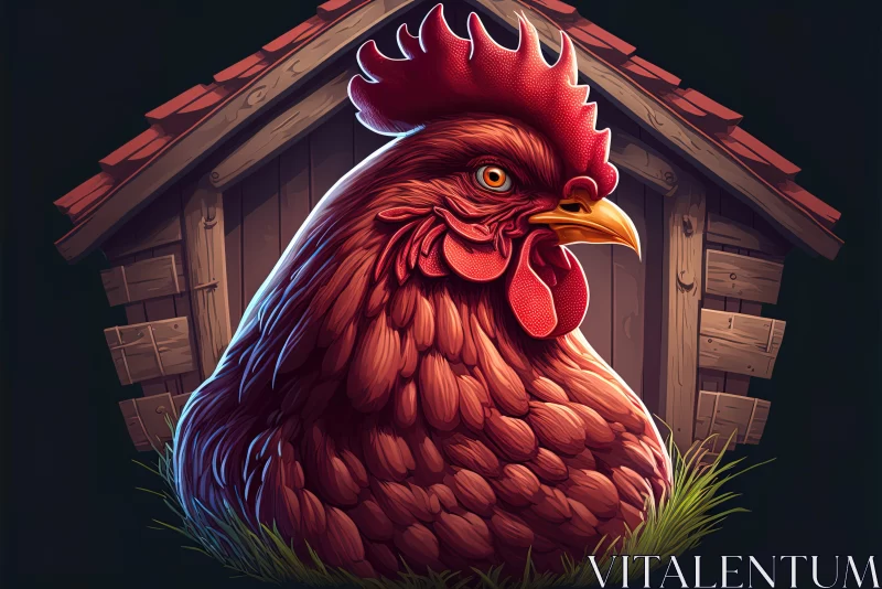 Stylized Realism: Captivating Chicken Art in Front of a Wooden Barn AI Image