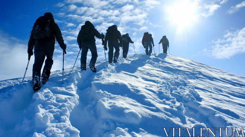 Winter Hiking Adventure: Ascending Snowy Peaks AI Image