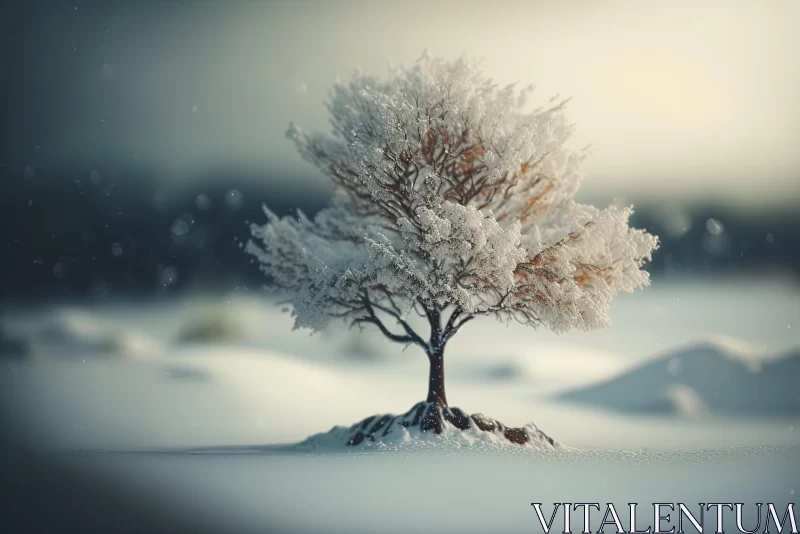 Captivating Fantasy Landscape: Snow-Covered Tree in Ethereal Setting AI Image