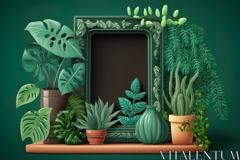 Captivating Interior Artwork: Picture Frame with Plants and Potted Flowers AI Image