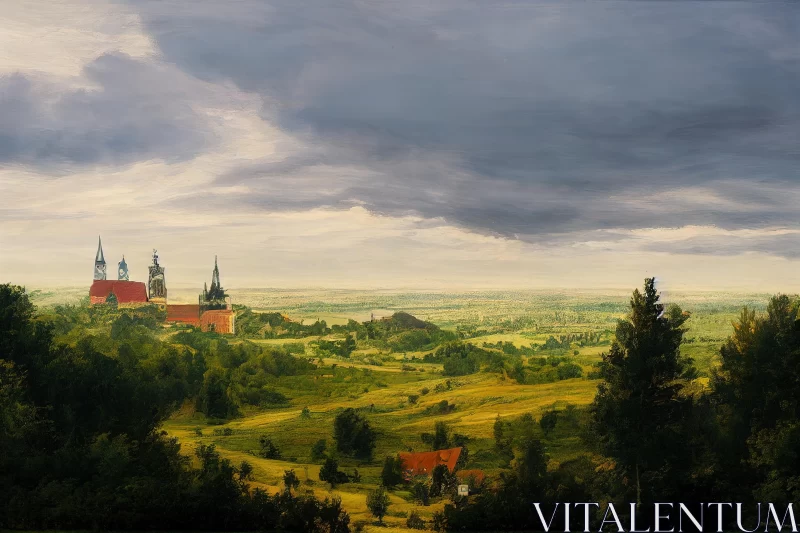 Captivating Medievalist Landscape Painting of Clouds and Hills AI Image