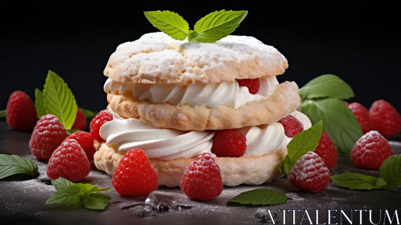 Delicious Raspberry Cake with Whipped Cream and Raspberries AI Image